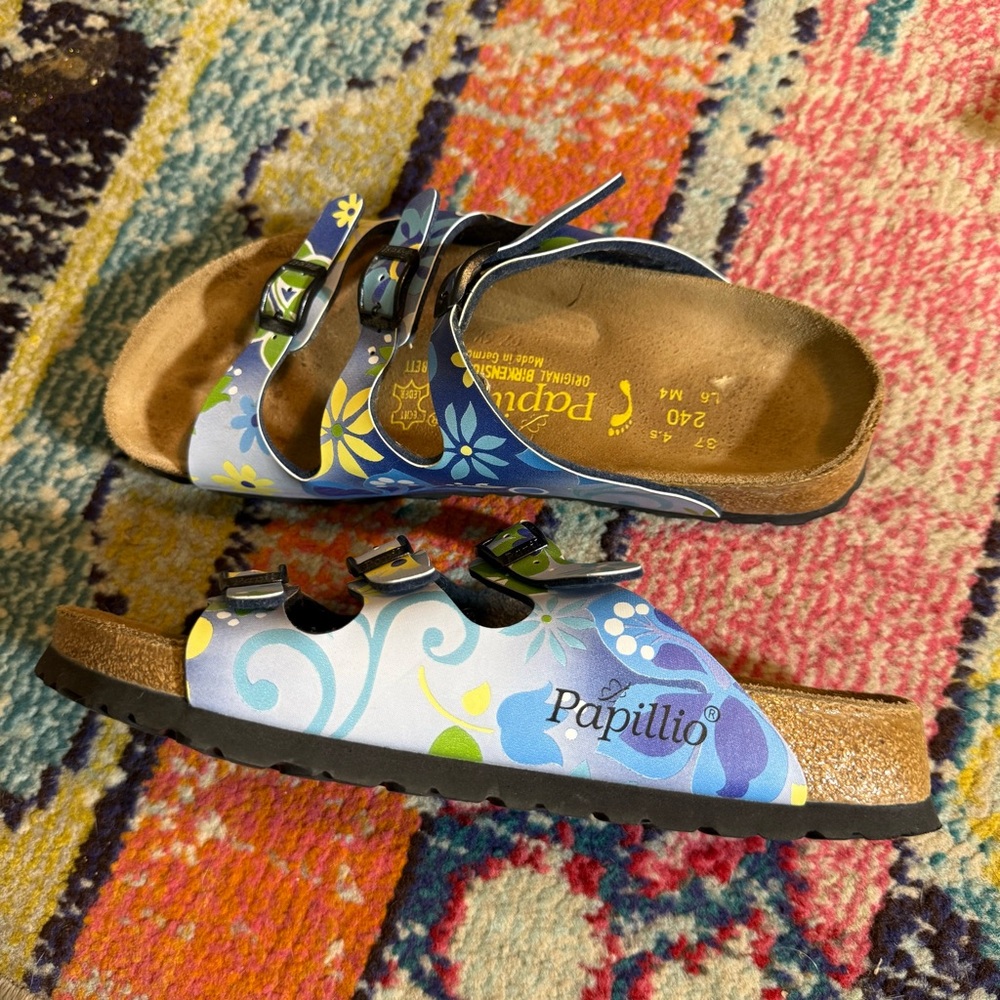 Papillio Blue Floral Triple-Buckle Sandals